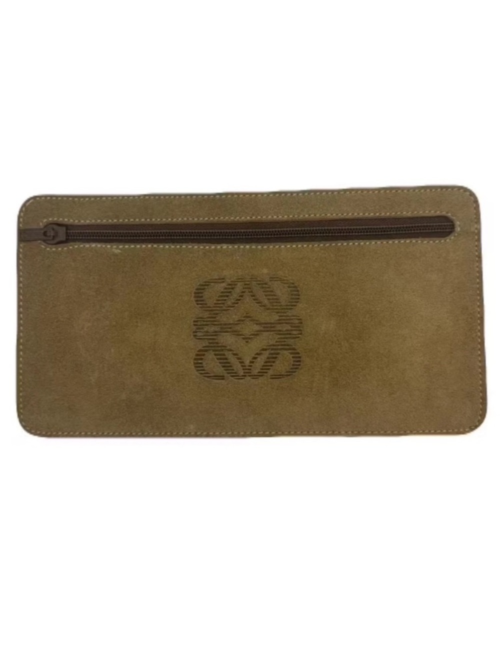 Loewe Tan Suede Pouch / Clutch with Anagram